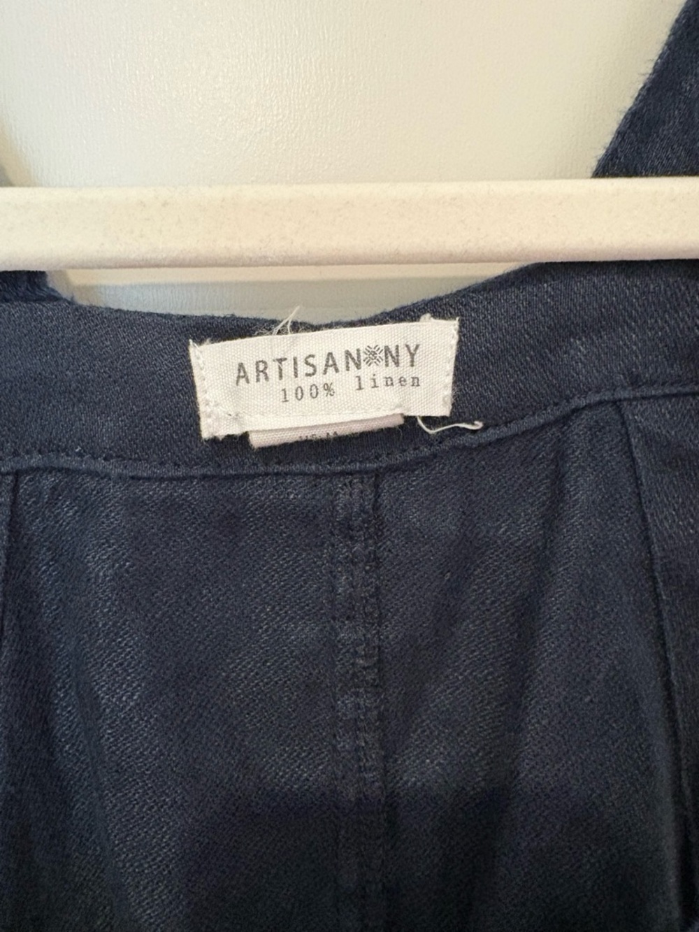 Linen Overall Romper One Piece Adjustable Navy Blue Front Pocket Drawstring M - Picture 3 of 10